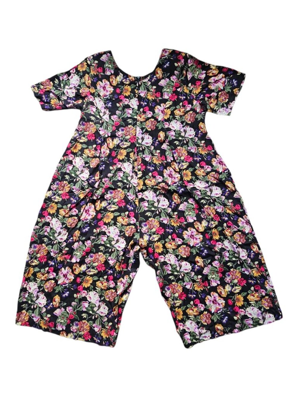 80s - 90s Kathryn Deene short-sleeve rayon floral wide-leg palazzo jumpsuit